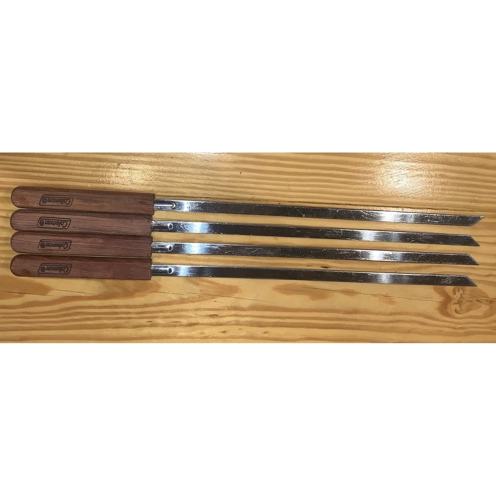 Coleman 4 Wood Handle Stainless Steel Kabob Skewers BBQ Grill Heavy Duty 18"‎